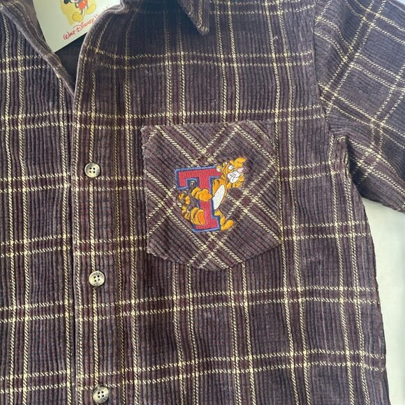 Disney Kids Brown Corduroy Plaid Shirt With Tigger Medium NWT Warm BTS Cotton - Picture 3 of 11